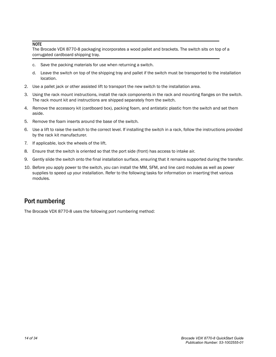 Port numbering | Brocade VDX 8770-8 QuickStart Guide User Manual | Page 14 / 34