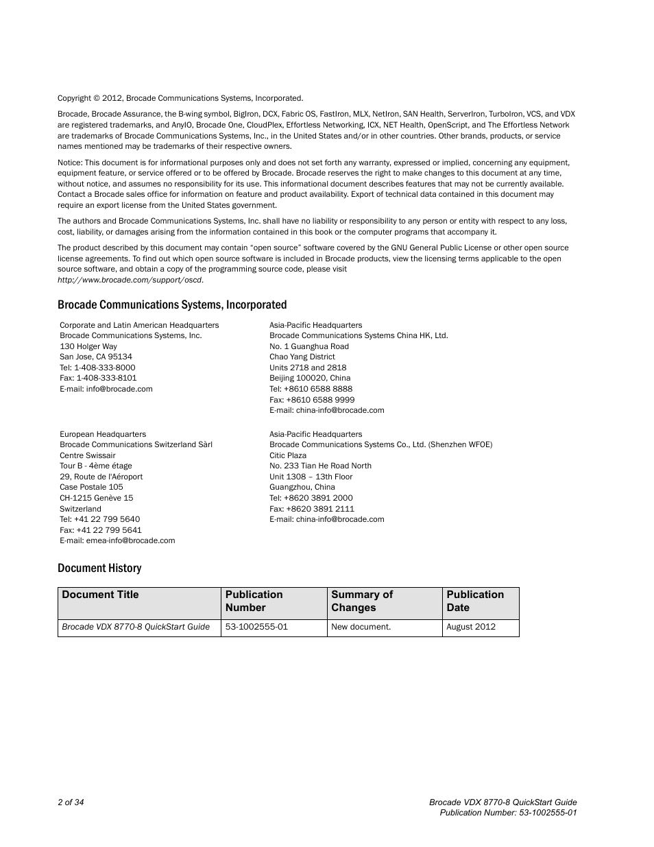Brocade VDX 8770-8 QuickStart Guide User Manual | Page 2 / 34