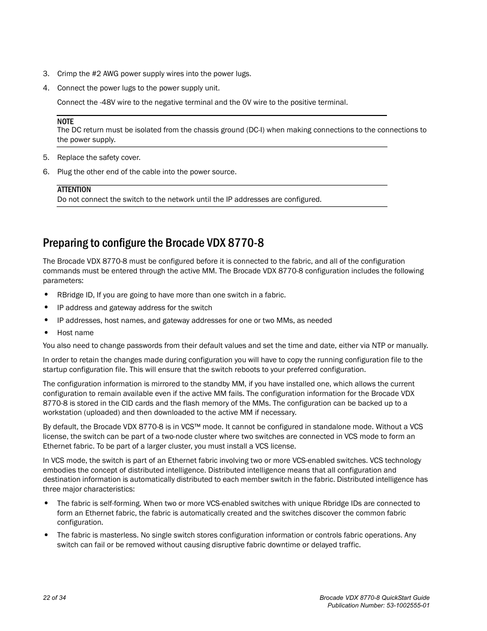 Preparing to configure the brocade vdx 8770-8 | Brocade VDX 8770-8 QuickStart Guide User Manual | Page 22 / 34