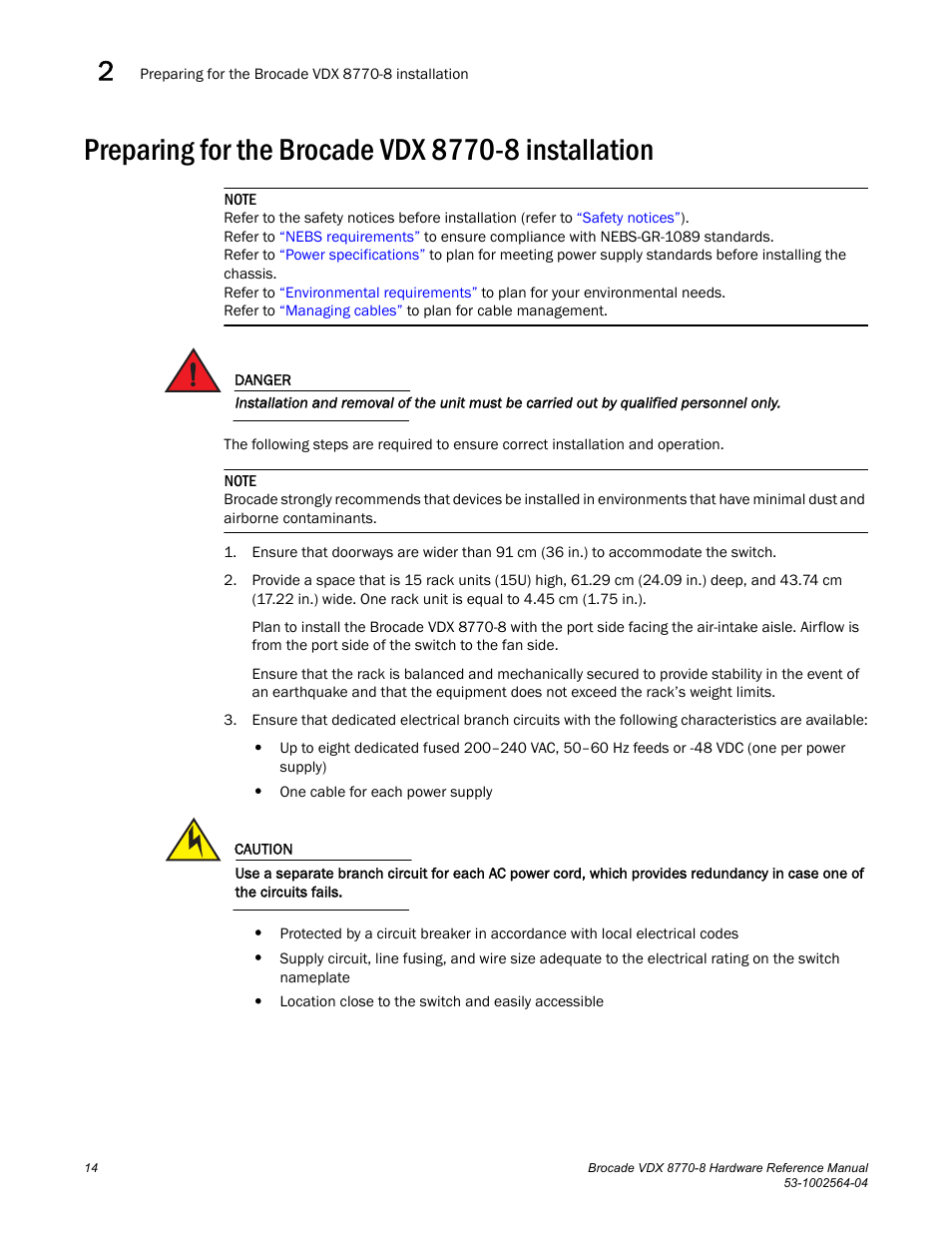 Preparing for the brocade vdx 8770-8 installation | Brocade VDX 8770-8 Hardware Reference Manual User Manual | Page 34 / 136
