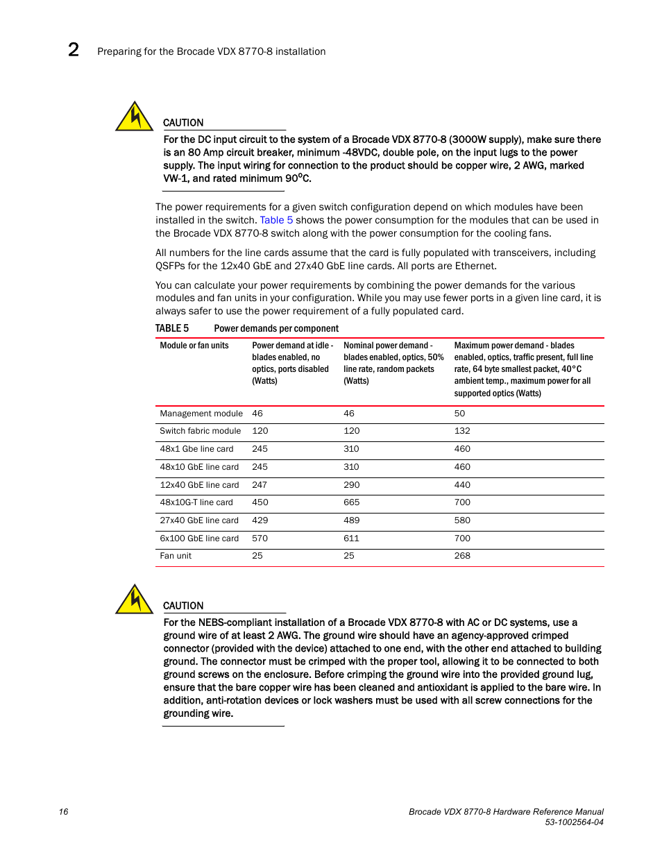 Table 5 | Brocade VDX 8770-8 Hardware Reference Manual User Manual | Page 36 / 136