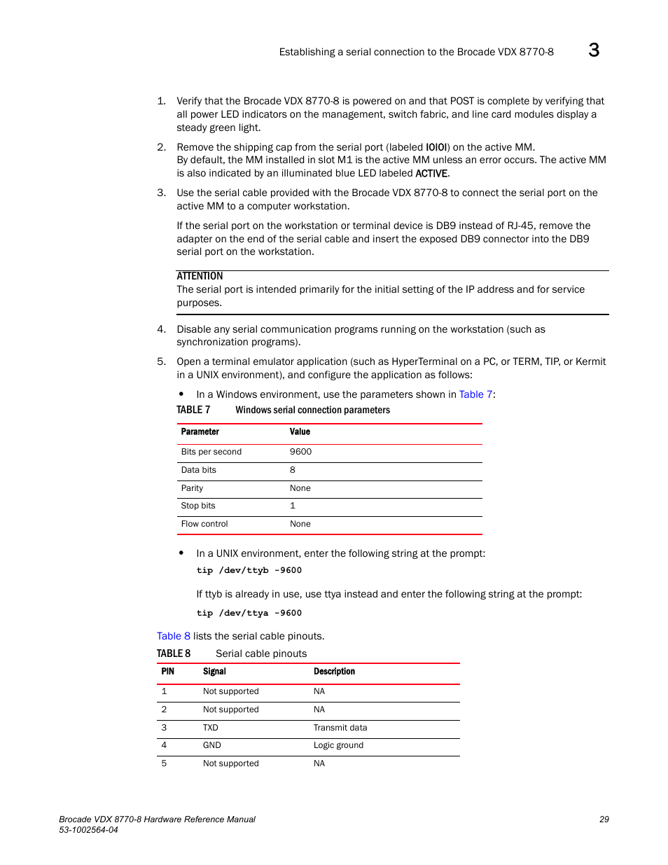 Table 7, Table 8 | Brocade VDX 8770-8 Hardware Reference Manual User Manual | Page 49 / 136