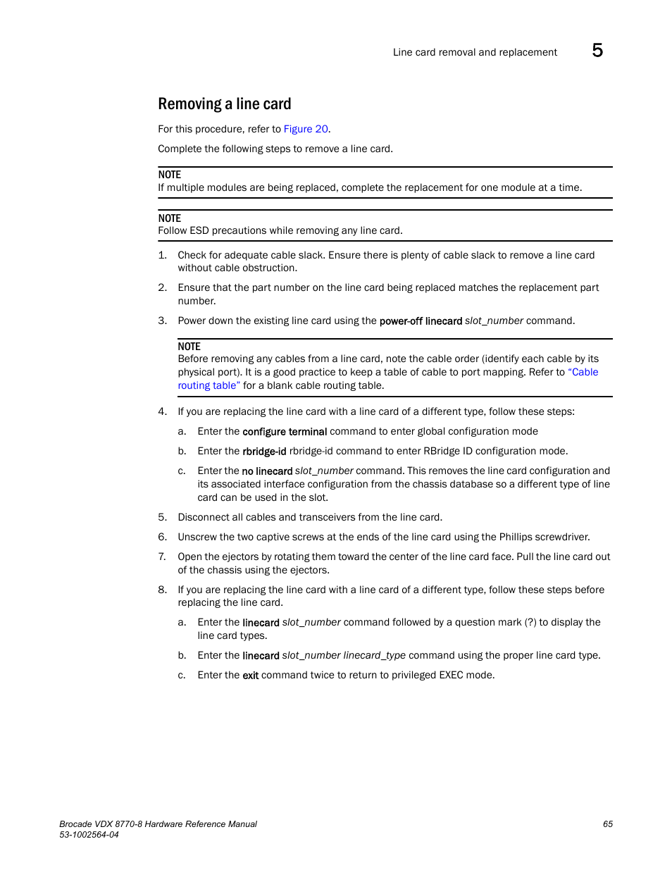 Removing a line card | Brocade VDX 8770-8 Hardware Reference Manual User Manual | Page 85 / 136