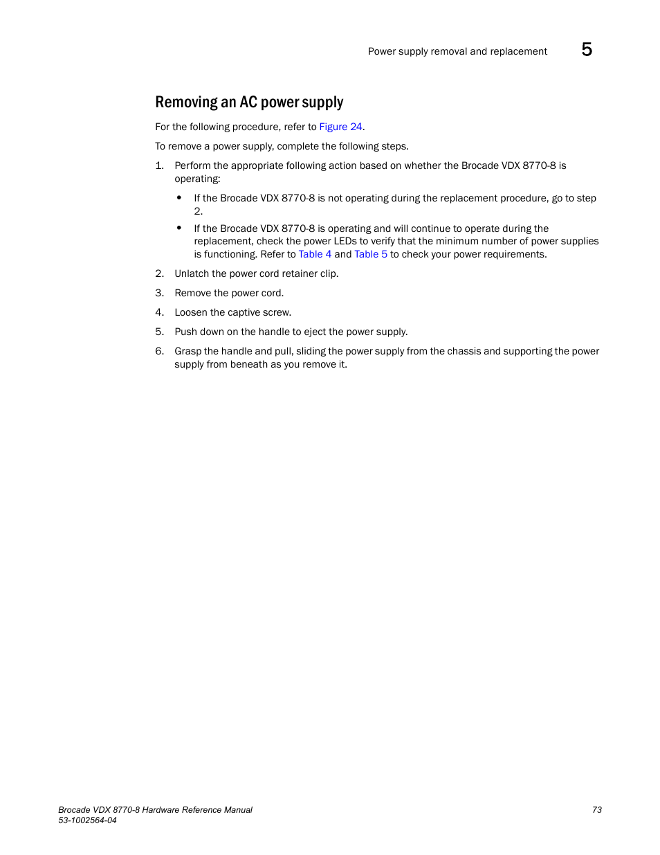 Removing an ac power supply | Brocade VDX 8770-8 Hardware Reference Manual User Manual | Page 93 / 136