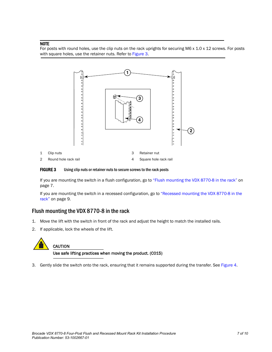 Flush mounting the vdx 8770-8 in the rack | Brocade VDX 8770-8 Four-Post Flush and Recessed Mount Rack Kit Installation Procedure User Manual | Page 7 / 10