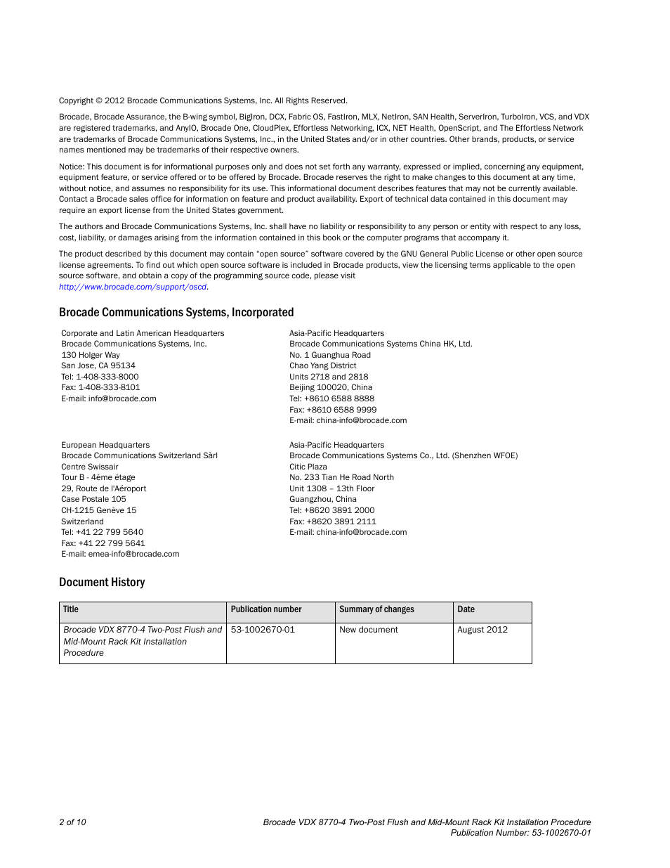 Brocade VDX 8770-4 Two-Post Flush and Mid-Mount Rack Kit Installation Procedure User Manual | Page 2 / 10