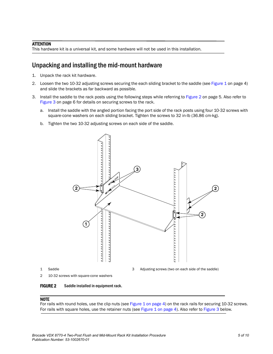 Unpacking and installing the mid-mount hardware | Brocade VDX 8770-4 Two-Post Flush and Mid-Mount Rack Kit Installation Procedure User Manual | Page 5 / 10