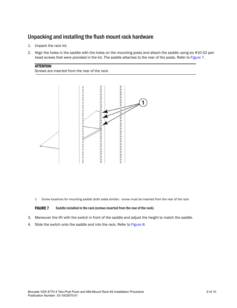 Brocade VDX 8770-4 Two-Post Flush and Mid-Mount Rack Kit Installation Procedure User Manual | Page 9 / 10