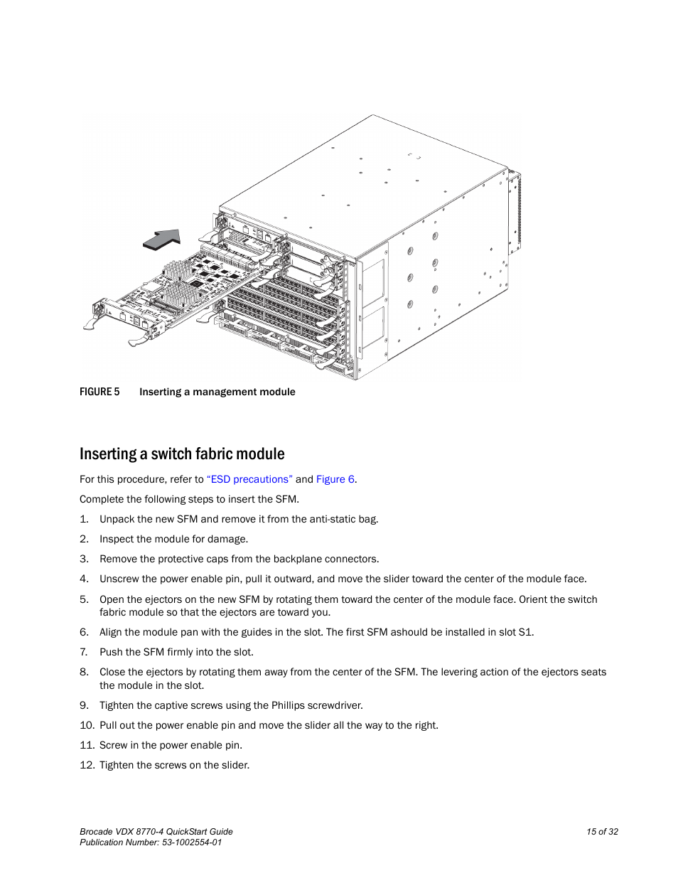 Inserting a switch fabric module, Figure 5 | Brocade VDX 8770-4 QuickStart Guide User Manual | Page 15 / 32