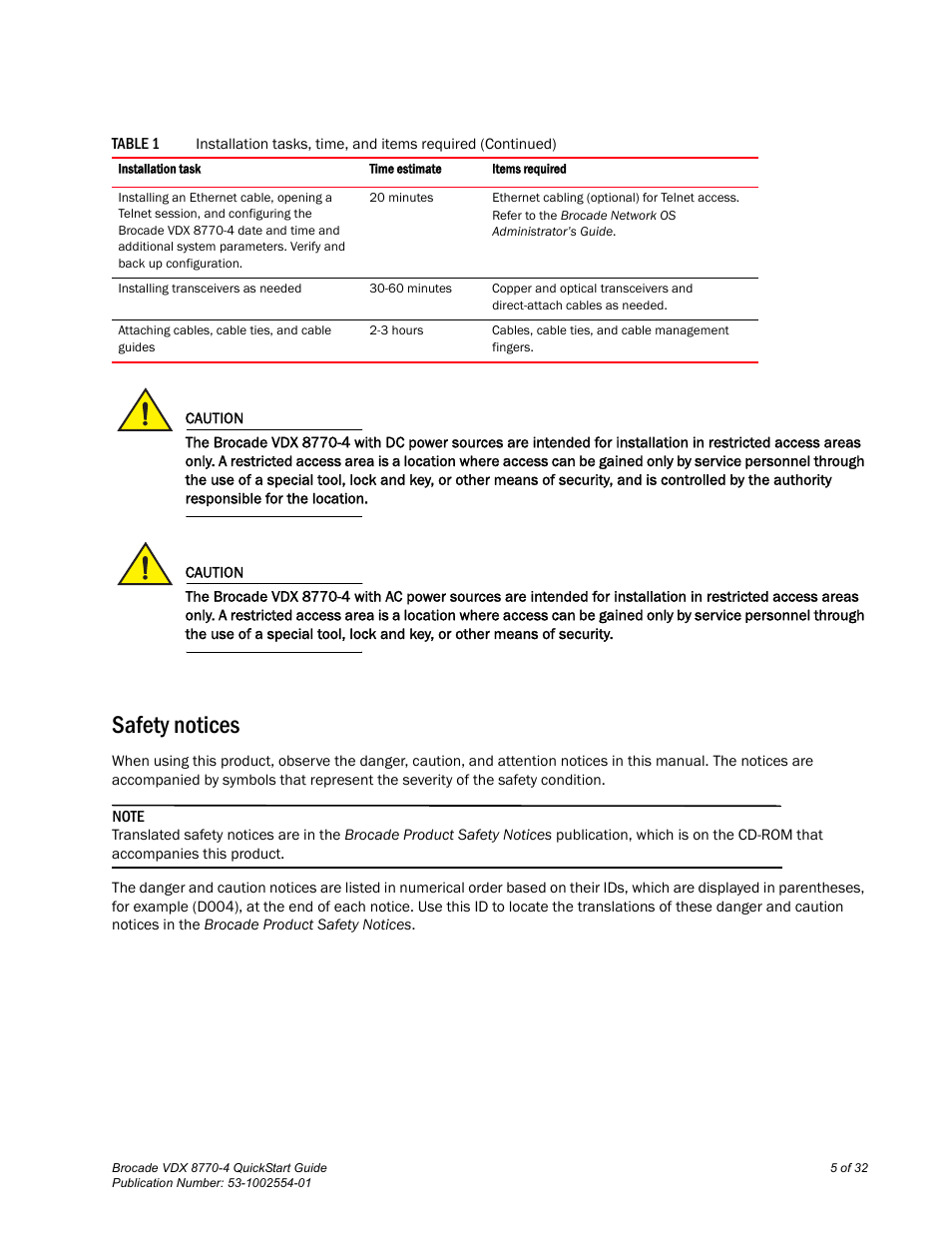 Safety notices | Brocade VDX 8770-4 QuickStart Guide User Manual | Page 5 / 32