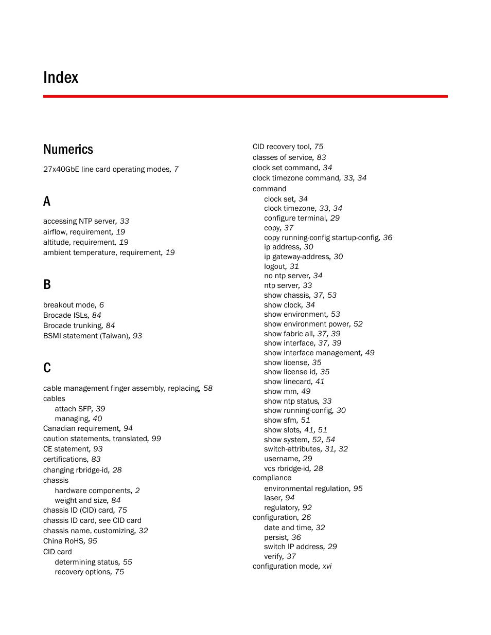 Index, Numerics | Brocade VDX 8770-4 Hardware Reference Manual User Manual | Page 127 / 132