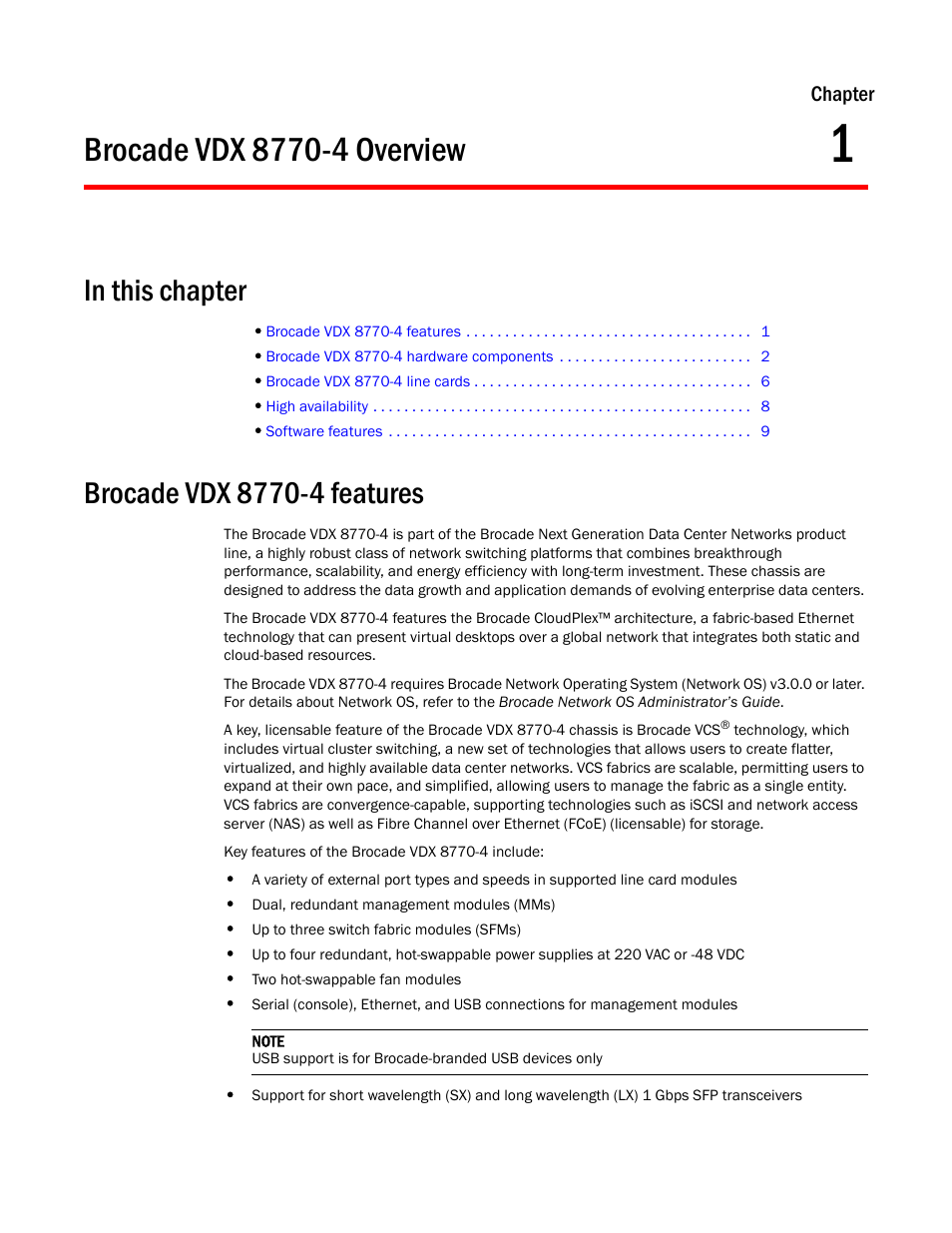 Brocade vdx 8770-4 overview, Brocade vdx 8770-4 features, Chapter 1 | Chapter 1, “brocade vdx 8770-4 overview | Brocade VDX 8770-4 Hardware Reference Manual User Manual | Page 21 / 132