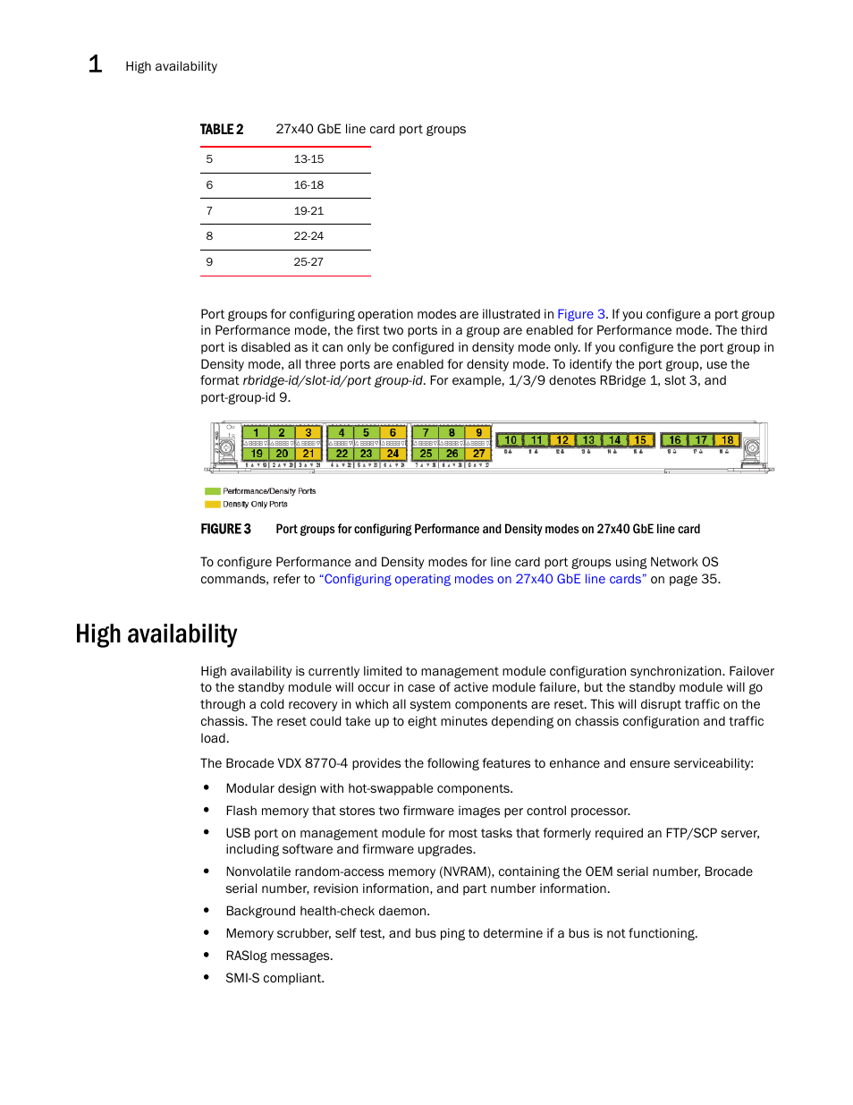 High availability, Figure 3, Port groups for | Brocade VDX 8770-4 Hardware Reference Manual User Manual | Page 28 / 132