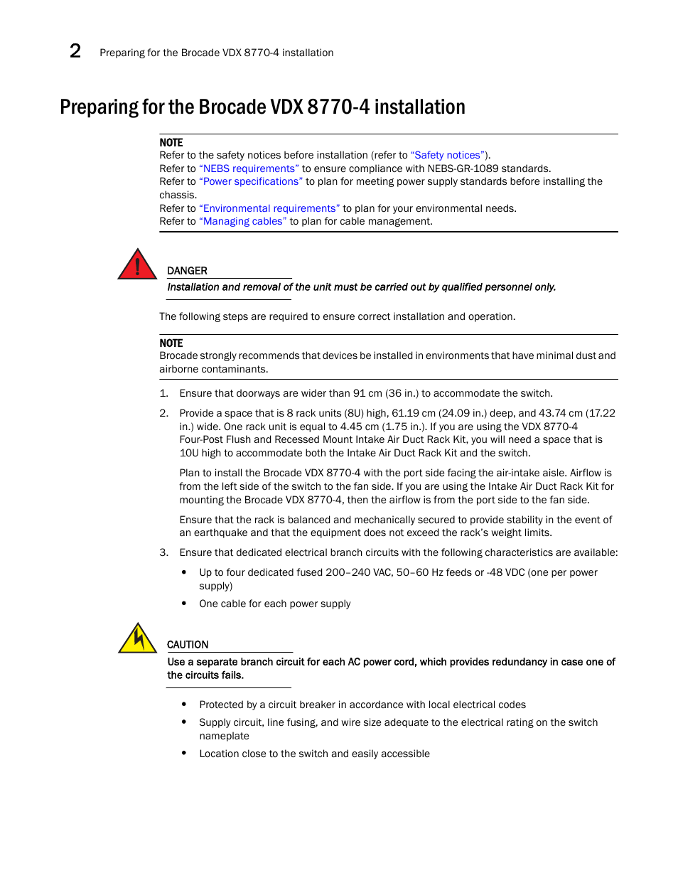 Preparing for the brocade vdx 8770-4 installation | Brocade VDX 8770-4 Hardware Reference Manual User Manual | Page 36 / 132
