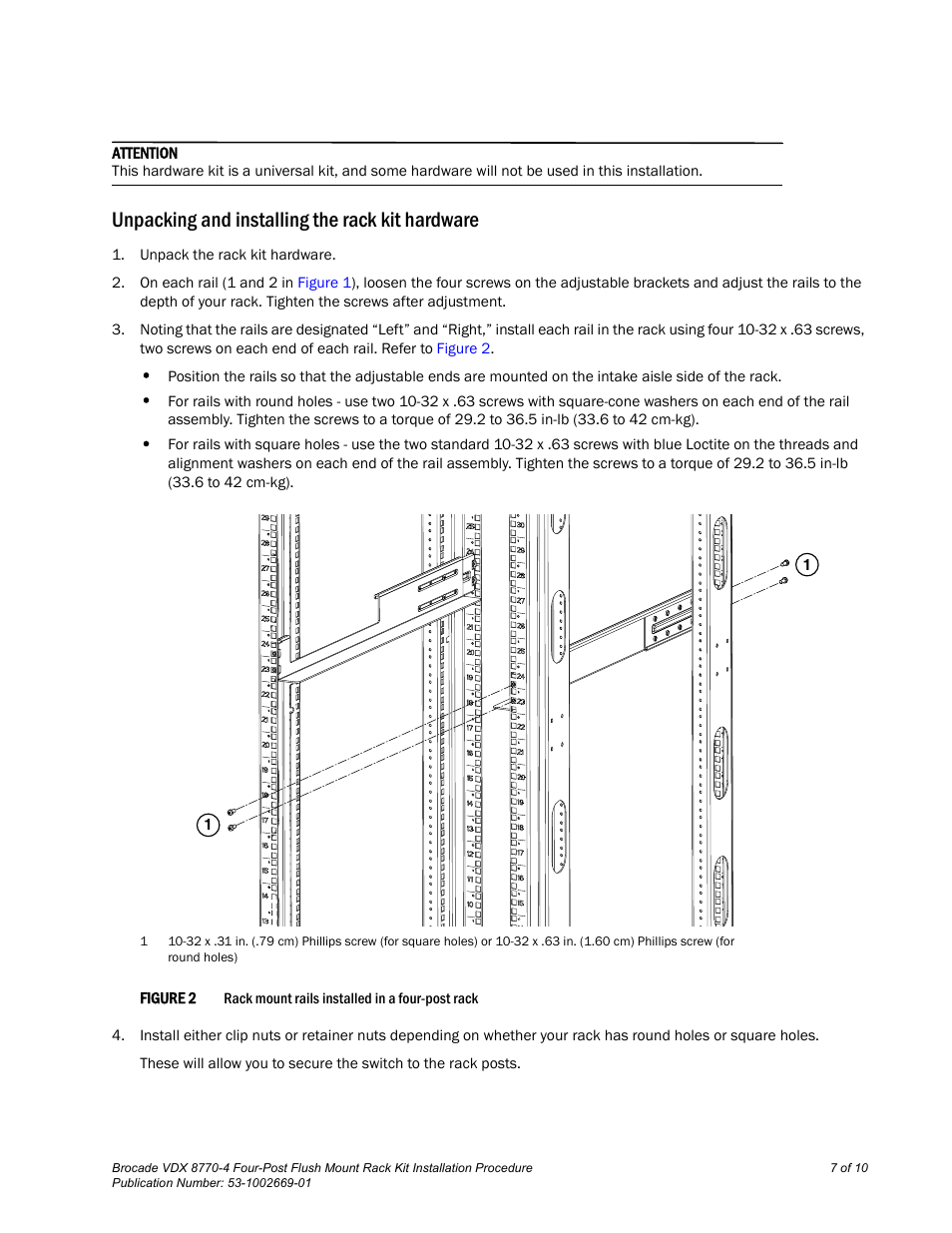 Unpacking and installing the rack kit hardware | Brocade VDX 8770-4 Four-Post Flush Mount Rack Kit Installation Procedure User Manual | Page 5 / 8