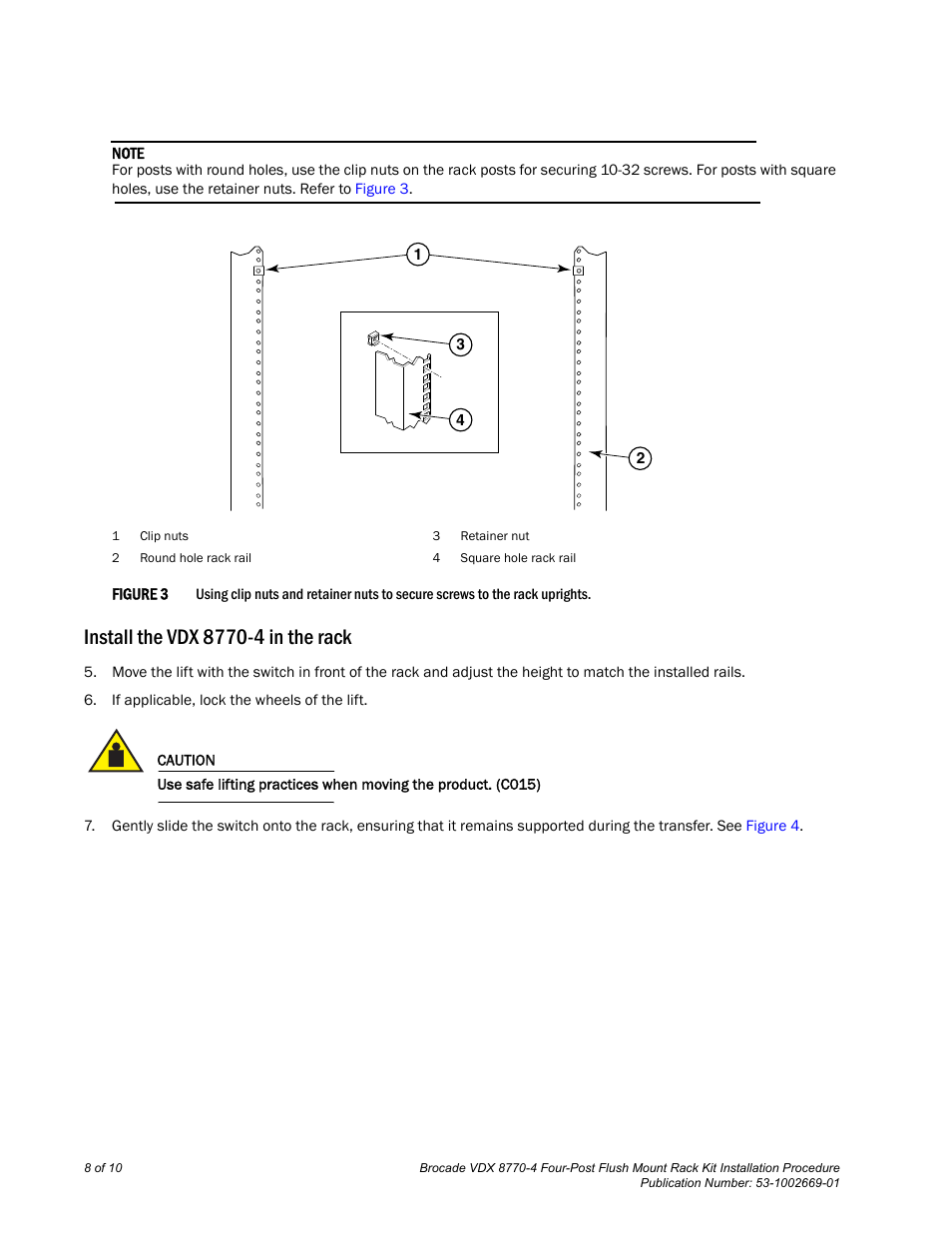 Install the vdx 8770-4 in the rack | Brocade VDX 8770-4 Four-Post Flush Mount Rack Kit Installation Procedure User Manual | Page 6 / 8