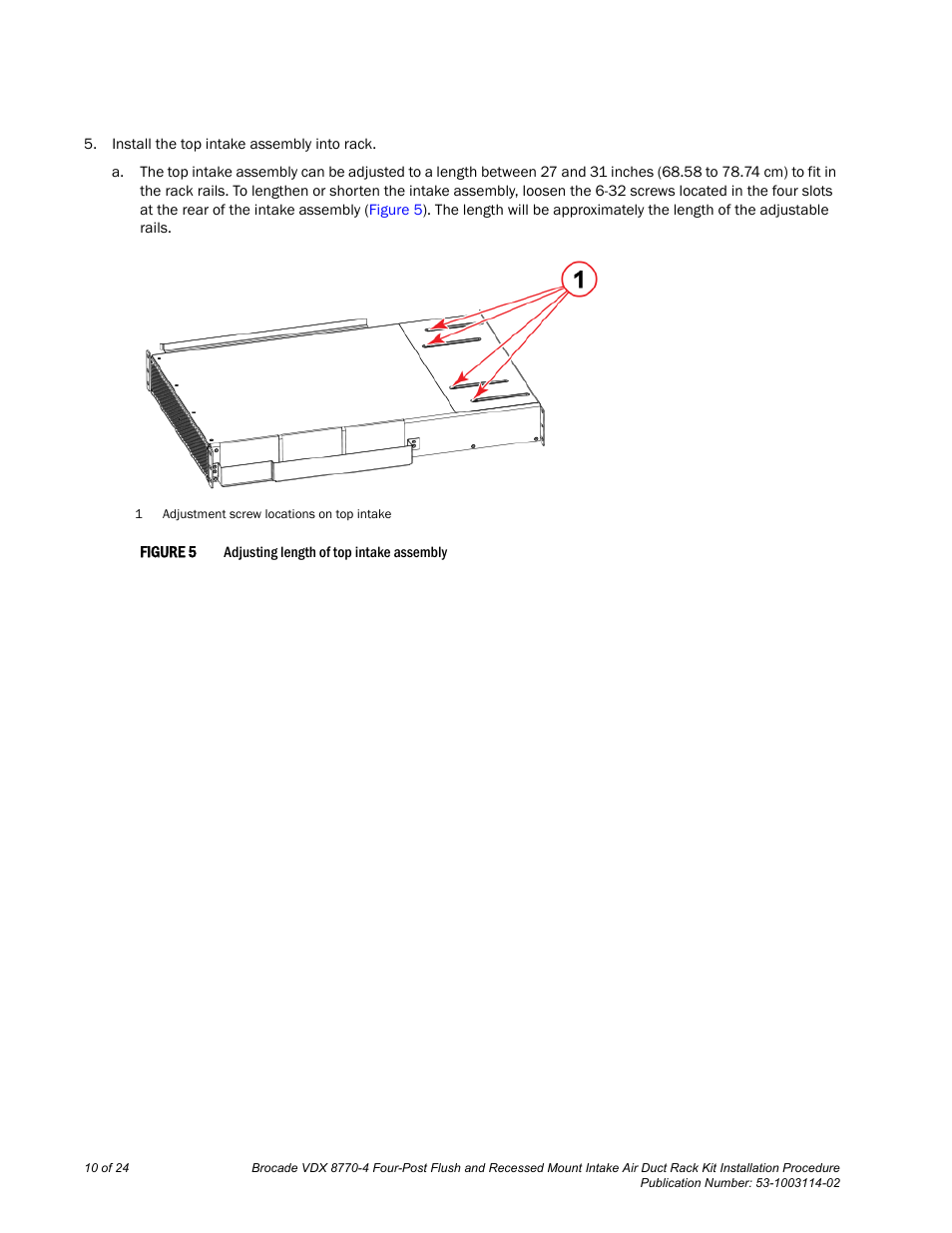 Brocade VDX 8770-4 Four-Post Flush and Recessed Mount Intake Air Duct Rack Kit Installation Procedure User Manual | Page 10 / 24