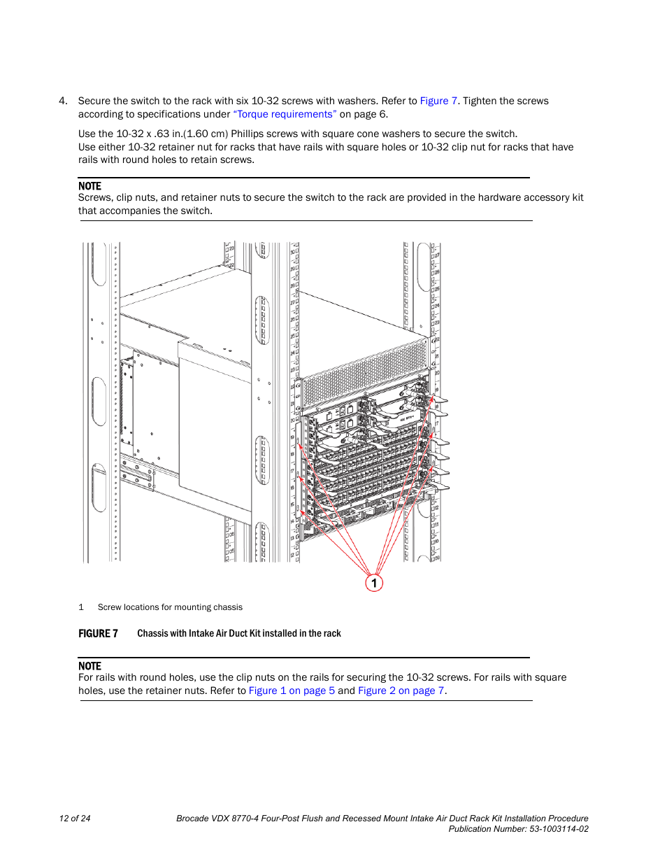 Brocade VDX 8770-4 Four-Post Flush and Recessed Mount Intake Air Duct Rack Kit Installation Procedure User Manual | Page 12 / 24