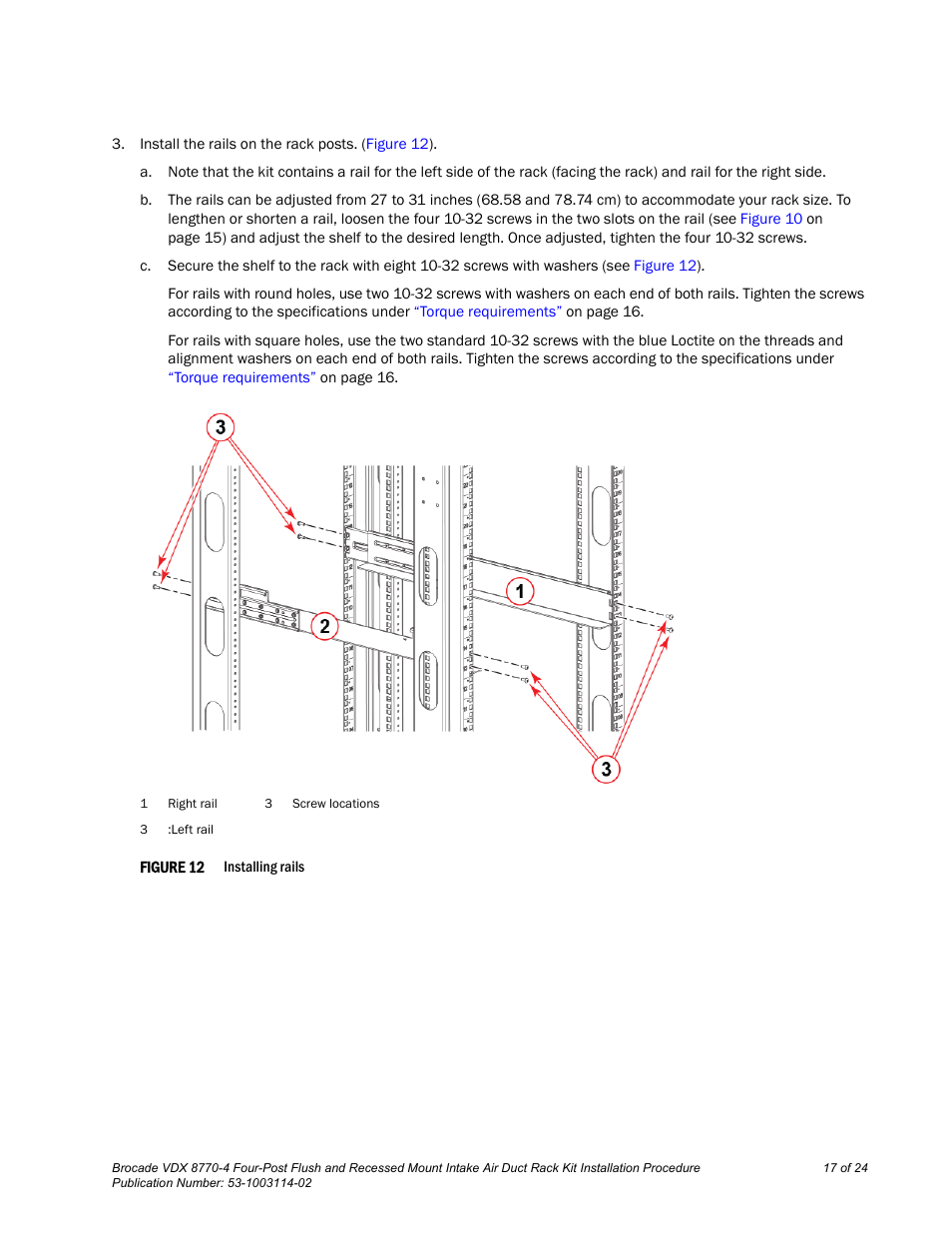 Brocade VDX 8770-4 Four-Post Flush and Recessed Mount Intake Air Duct Rack Kit Installation Procedure User Manual | Page 17 / 24