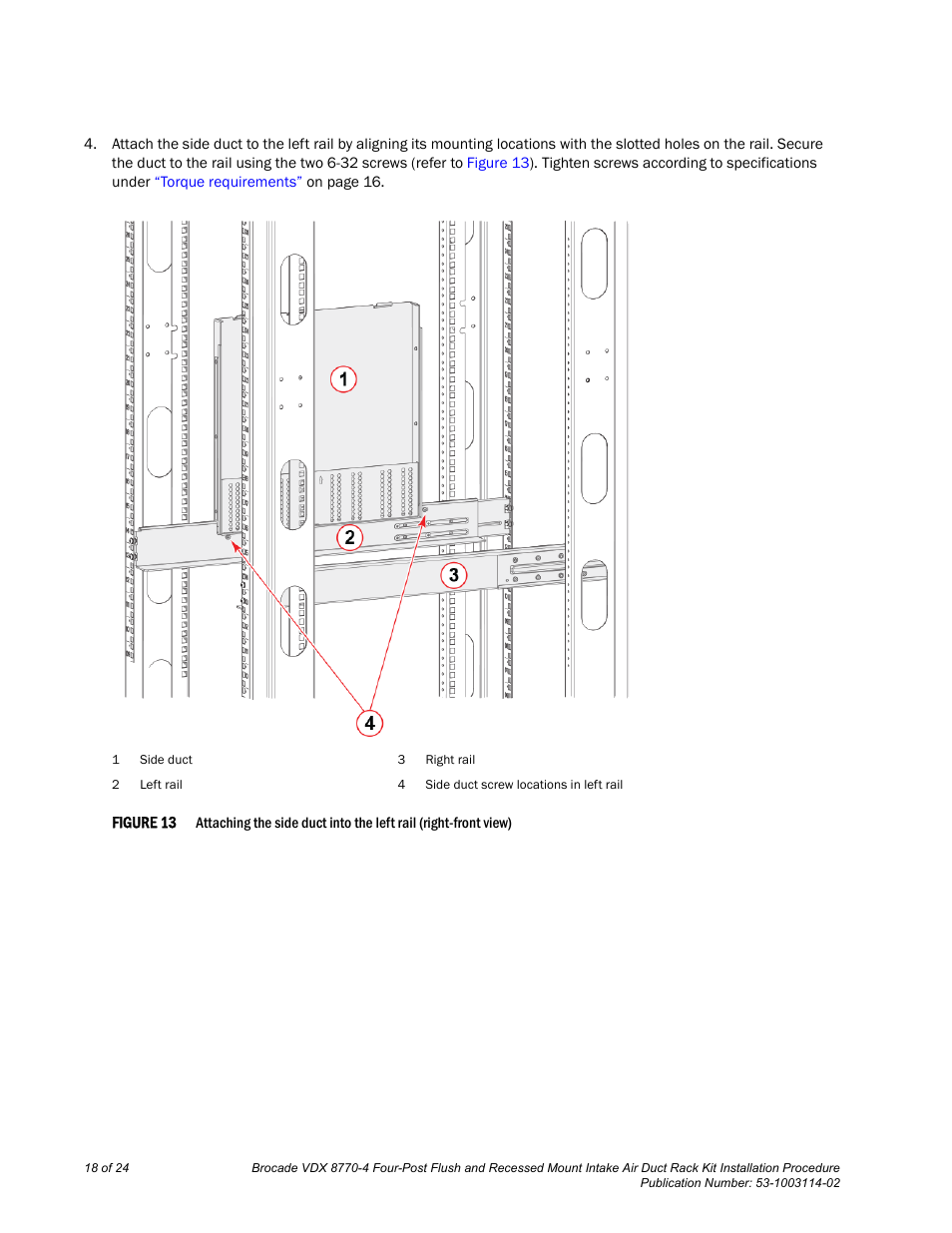 Brocade VDX 8770-4 Four-Post Flush and Recessed Mount Intake Air Duct Rack Kit Installation Procedure User Manual | Page 18 / 24