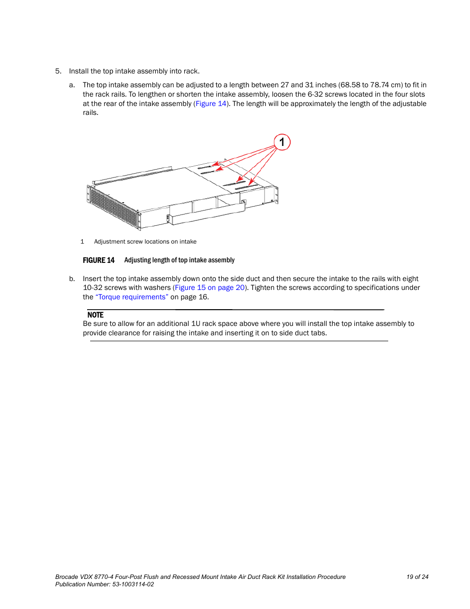 Brocade VDX 8770-4 Four-Post Flush and Recessed Mount Intake Air Duct Rack Kit Installation Procedure User Manual | Page 19 / 24