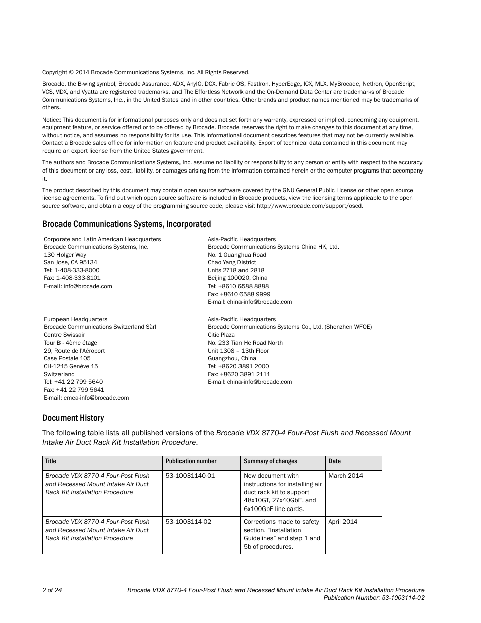 Brocade VDX 8770-4 Four-Post Flush and Recessed Mount Intake Air Duct Rack Kit Installation Procedure User Manual | Page 2 / 24