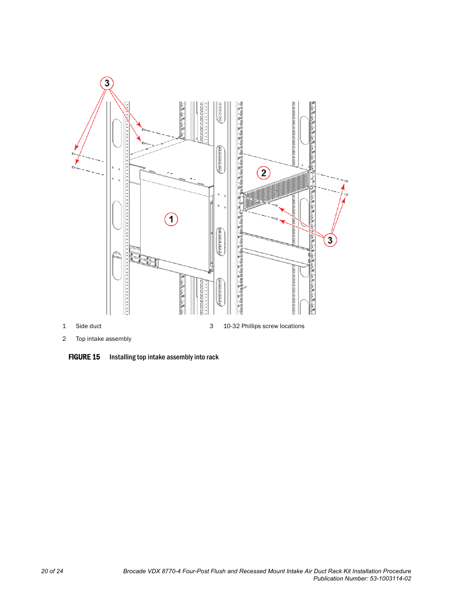Tight | Brocade VDX 8770-4 Four-Post Flush and Recessed Mount Intake Air Duct Rack Kit Installation Procedure User Manual | Page 20 / 24