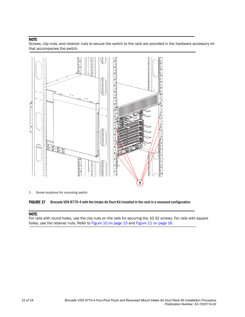 Brocade VDX 8770-4 Four-Post Flush and Recessed Mount Intake Air Duct Rack Kit Installation Procedure User Manual | Page 22 / 24