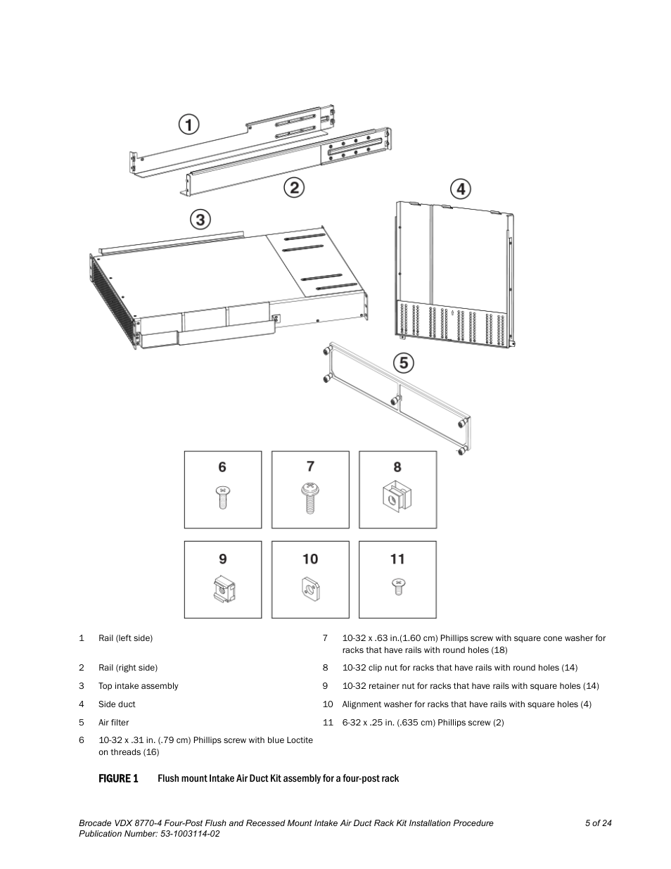 Brocade VDX 8770-4 Four-Post Flush and Recessed Mount Intake Air Duct Rack Kit Installation Procedure User Manual | Page 5 / 24