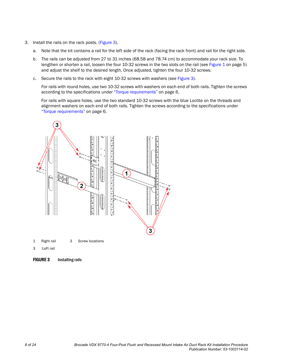 Brocade VDX 8770-4 Four-Post Flush and Recessed Mount Intake Air Duct Rack Kit Installation Procedure User Manual | Page 8 / 24