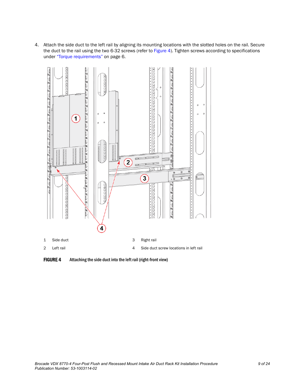 Brocade VDX 8770-4 Four-Post Flush and Recessed Mount Intake Air Duct Rack Kit Installation Procedure User Manual | Page 9 / 24