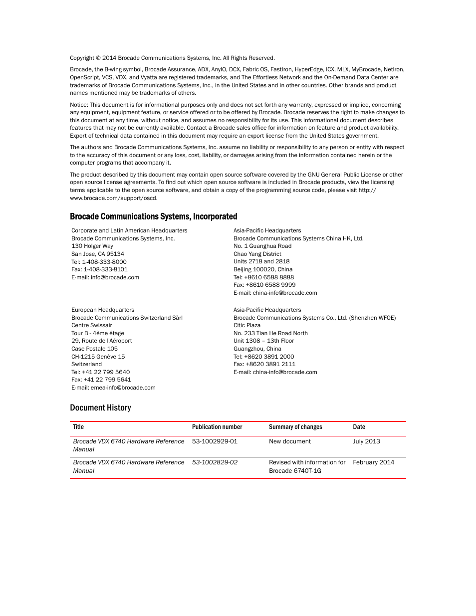 Brocade VDX 6740 Hardware Reference Manual (Supporting VDX 6740, VDX 6740T, and VDX 6740T-1G) User Manual | Page 2 / 78