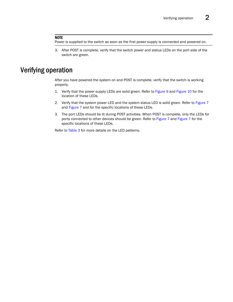 Verifying operation | Brocade VDX 6740 Hardware Reference Manual (Supporting VDX 6740, VDX 6740T, and VDX 6740T-1G) User Manual | Page 23 / 78