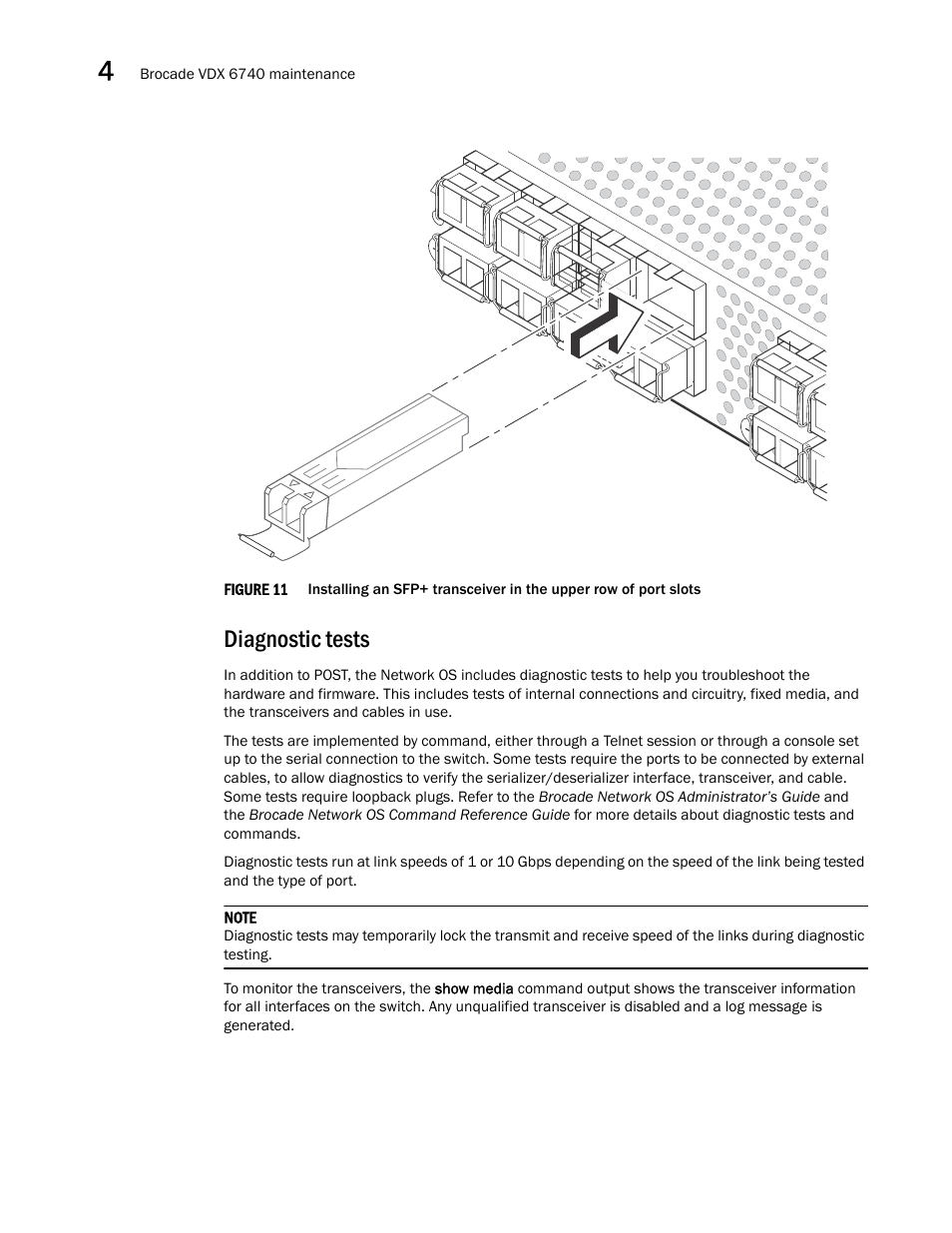 Diagnostic tests | Brocade VDX 6740 Hardware Reference Manual (Supporting VDX 6740, VDX 6740T, and VDX 6740T-1G) User Manual | Page 44 / 78