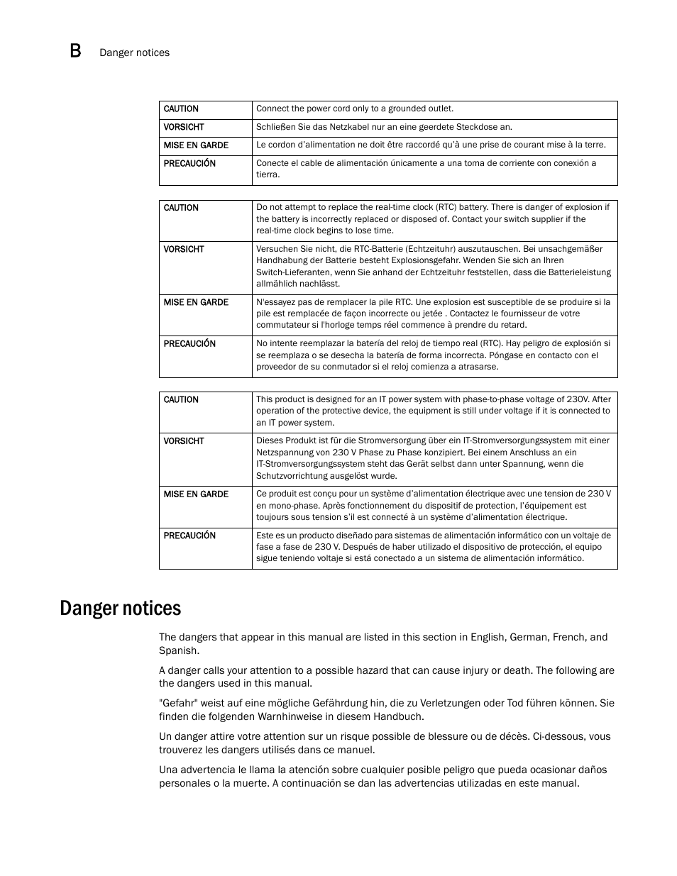 Danger notices | Brocade VDX 6740 Hardware Reference Manual (Supporting VDX 6740, VDX 6740T, and VDX 6740T-1G) User Manual | Page 72 / 78