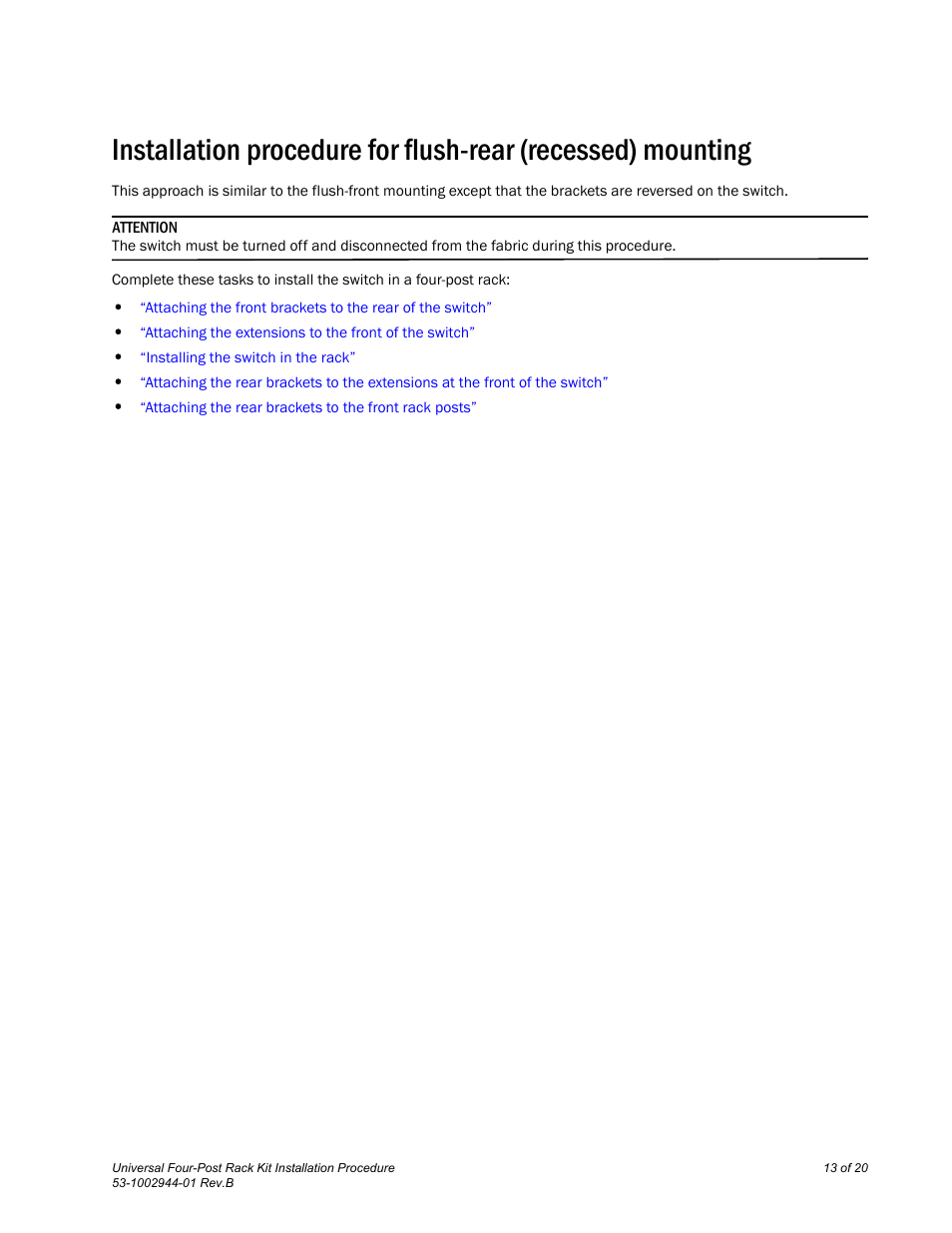 Brocade Universal Four Post Rack Kit Installation Procedure (Supporting VDX 6740T) User Manual | Page 13 / 20