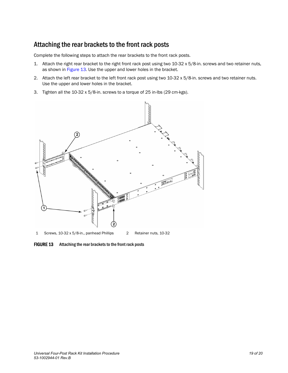 Brocade Universal Four Post Rack Kit Installation Procedure (Supporting VDX 6740T) User Manual | Page 19 / 20