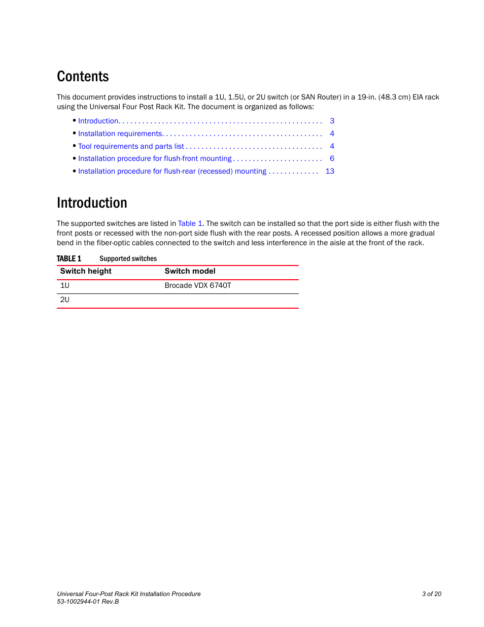 Brocade Universal Four Post Rack Kit Installation Procedure (Supporting VDX 6740T) User Manual | Page 3 / 20