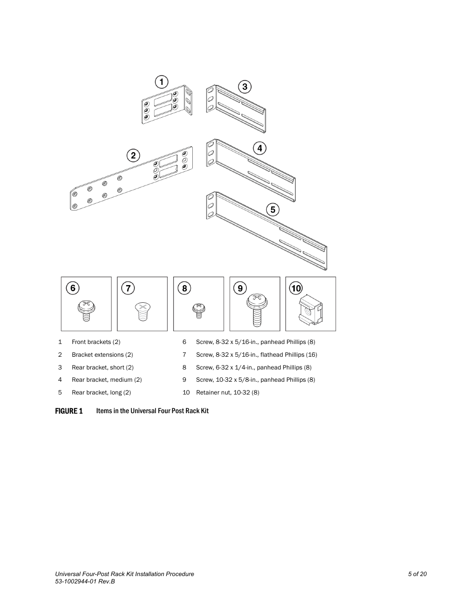 Brocade Universal Four Post Rack Kit Installation Procedure (Supporting VDX 6740T) User Manual | Page 5 / 20