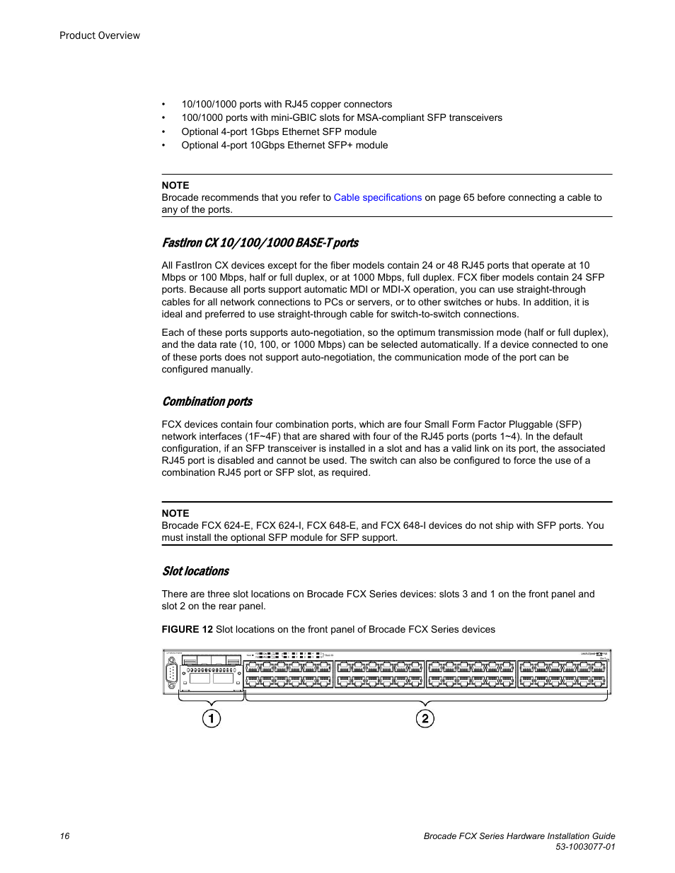 Combination ports, Slot locations | Brocade FCX Series Hardware Installation Guide User Manual | Page 18 / 112