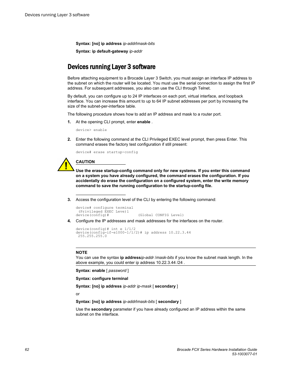 Devices running layer 3 software | Brocade FCX Series Hardware Installation Guide User Manual | Page 64 / 112
