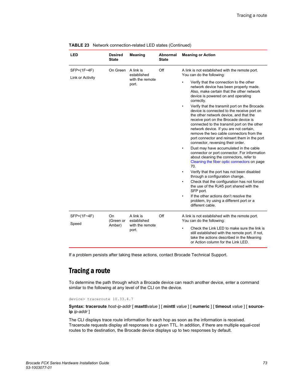 Tracing a route | Brocade FCX Series Hardware Installation Guide User Manual | Page 75 / 112