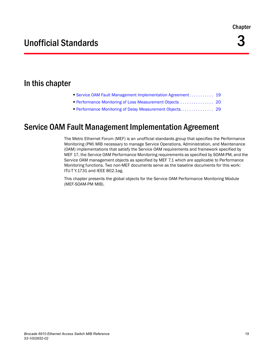 Unofficial standards, In this chapter, Chapter 3 | Brocade 6910 Ethernet Access Switch MIB Reference User Manual | Page 31 / 102