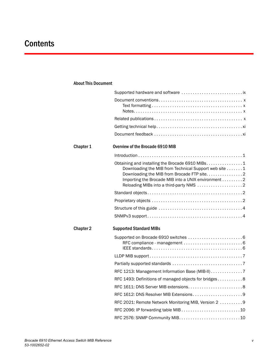 Brocade 6910 Ethernet Access Switch MIB Reference User Manual | Page 5 / 102