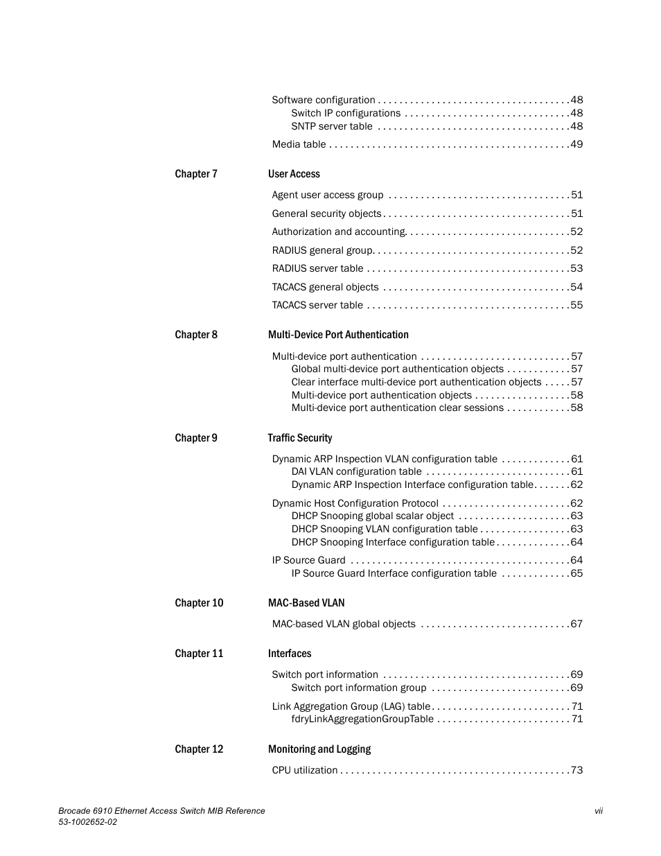 Brocade 6910 Ethernet Access Switch MIB Reference User Manual | Page 7 / 102