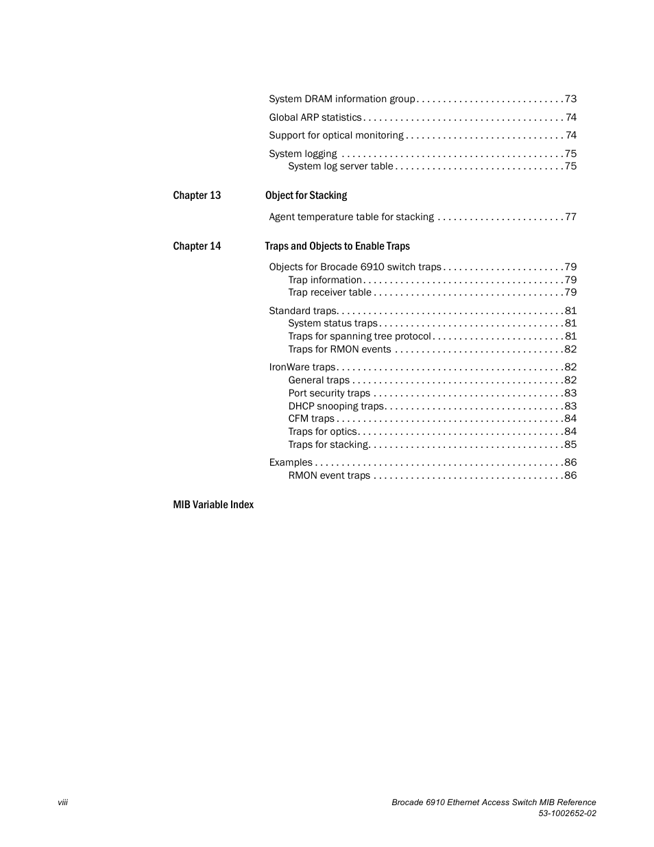 Brocade 6910 Ethernet Access Switch MIB Reference User Manual | Page 8 / 102