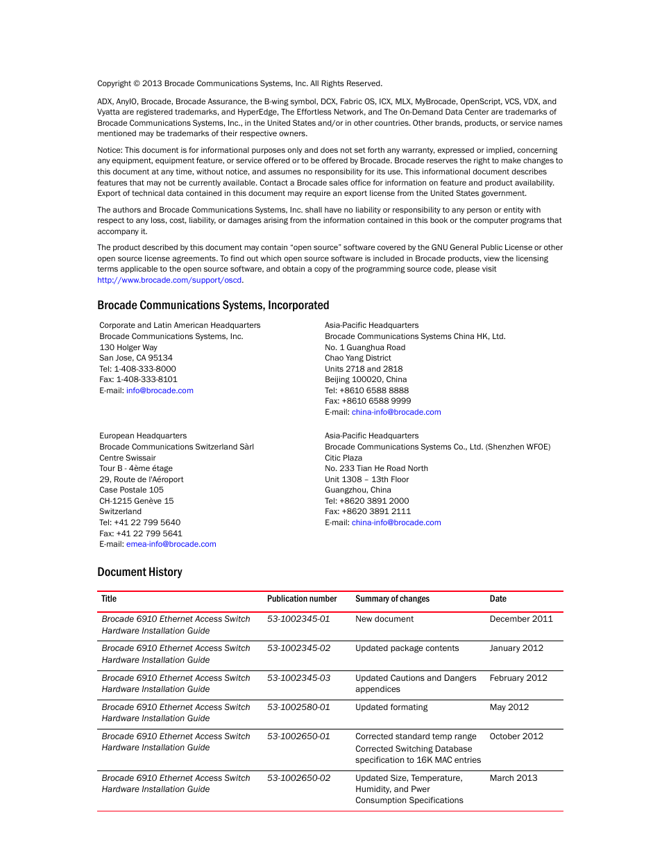 Brocade 6910 Ethernet Access Switch Hardware Installation Guide User Manual | Page 2 / 84