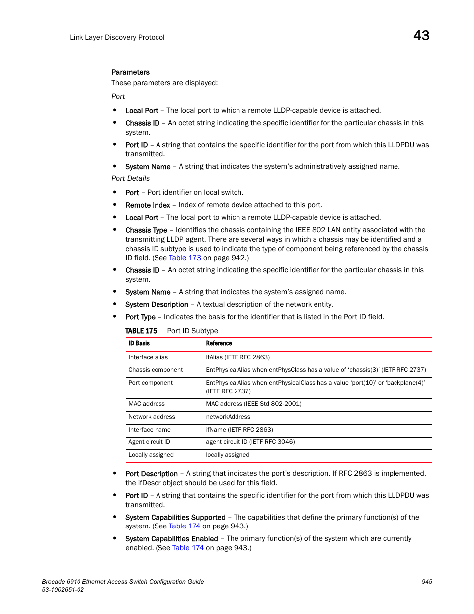 Table 175 | Brocade 6910 Ethernet Access Switch Configuration Guide (Supporting R2.2.0.0) User Manual | Page 1001 / 1240