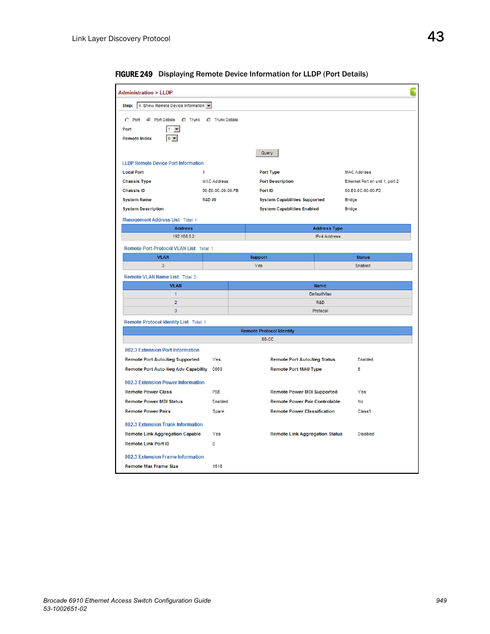 Figure 249 dis | Brocade 6910 Ethernet Access Switch Configuration Guide (Supporting R2.2.0.0) User Manual | Page 1005 / 1240