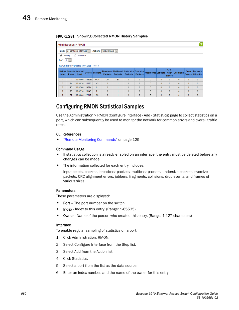 Configuring rmon statistical samples, Figure 281 s | Brocade 6910 Ethernet Access Switch Configuration Guide (Supporting R2.2.0.0) User Manual | Page 1036 / 1240